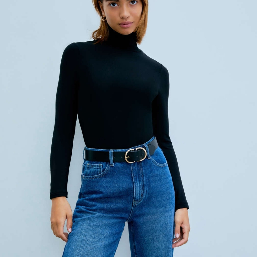 Solid High Neck Jersey Long Sleeve Tee